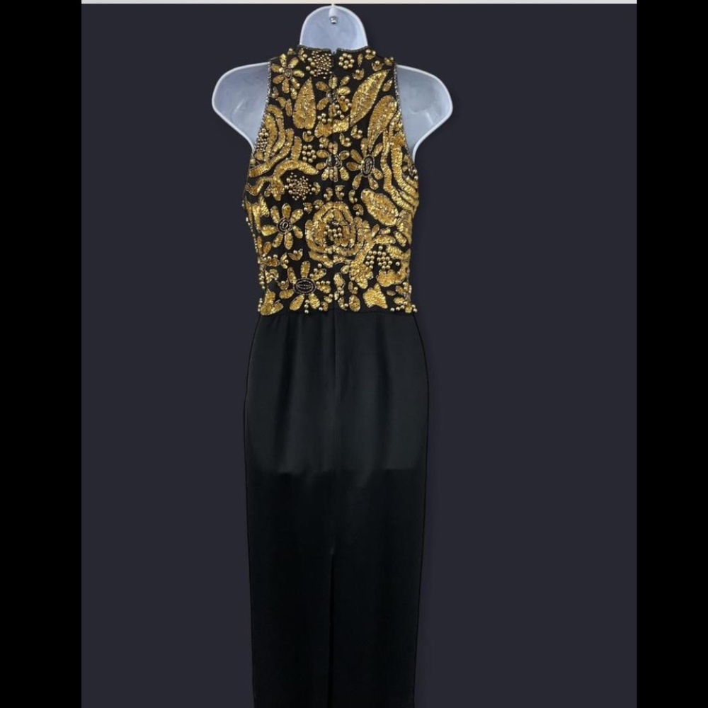 Vintage Alyce Designs Black and Gold Embellished Evening Gown - Picture 3 of 9